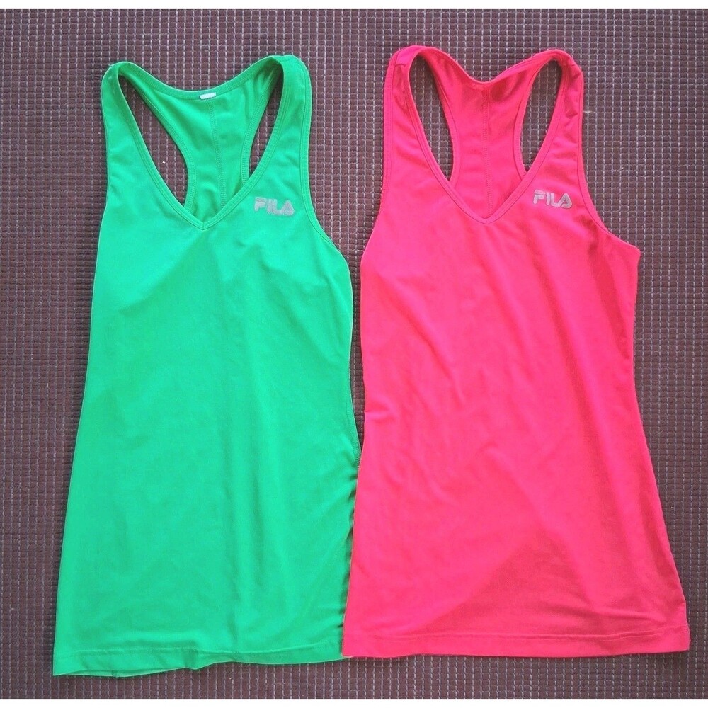 FILA Womans Racerback Tank Top Size S/M Athletic Workout Pink Green Lot Of 2